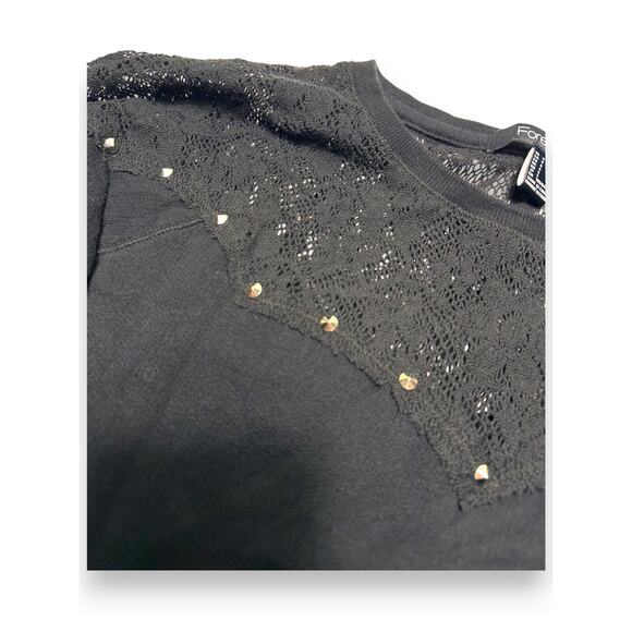 Forever 21 Black Lace Yoke Sweater W/ Studs Size Medium - Picture 8 of 8